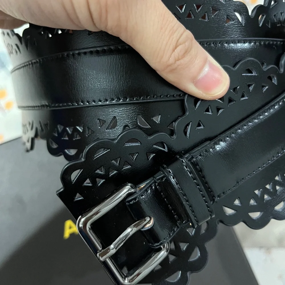 Alaïa Black Scalloped Laser-Cut Leather Waist Belt